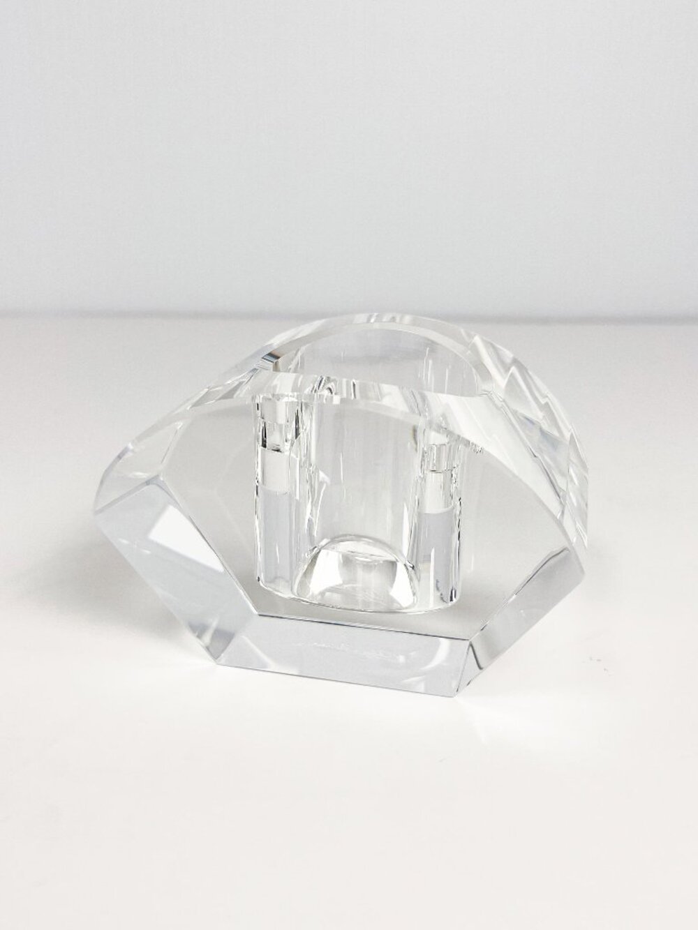 Vintage Oleg Cassini crystal candle holder - cut lotus, tealight, votive